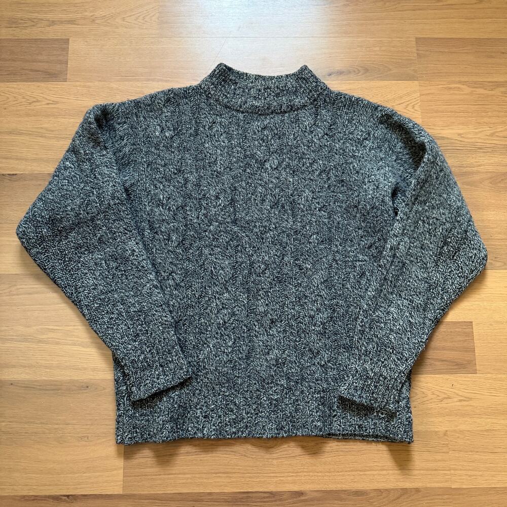 Vintage 80s Peter Werth Gray White Wool Knit Mock Neck Pullover Sweater Sz Large